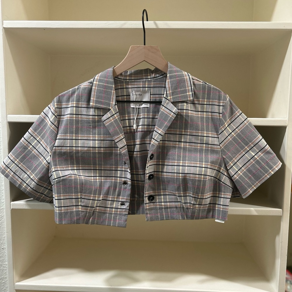 Bershka Multicolor Plaid Cropped Blazer